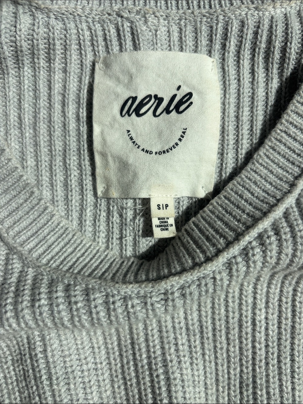 Aerie beyond crop Light Gray Ribbed Scoop-Neck Knit Sweater - Picture 6 of 6